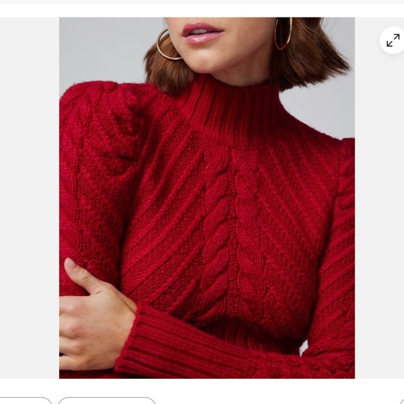 WHITE HOUSE BLACK MARKET Red Puff Sleeve Cable Mockneck Sweater SIZE M - Picture 3 of 3